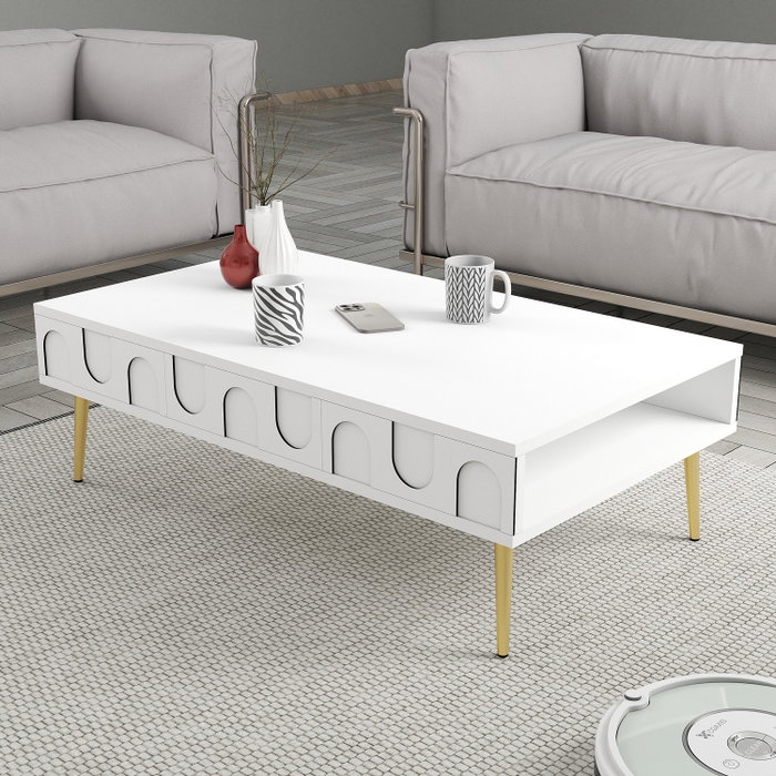 Hanah Home Lyon 33 Mesa de Centro Blanca y Oro Hanah Home Lyon 33 Mesa de Centro Blanca y Oro